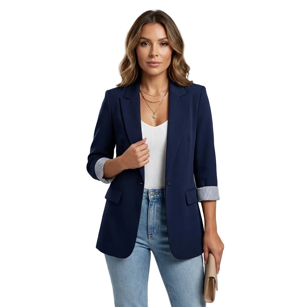 Women Blazer Slim Fit Stand - Up Collar Button Closure - Evergreen Outfits - Women Blazer