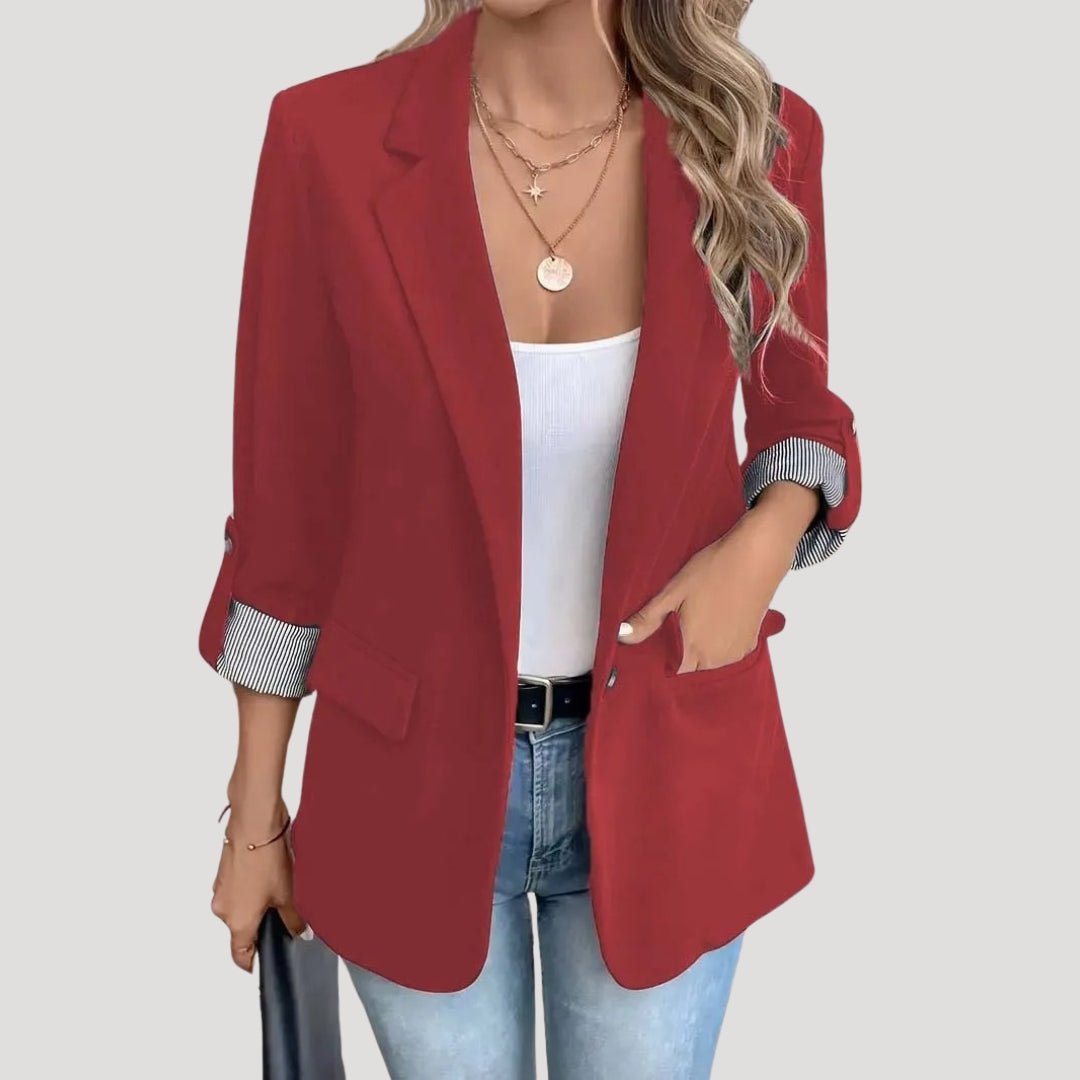 Women Blazer Slim Fit Stand - Up Collar Button Closure - Evergreen Outfits - Women Blazer