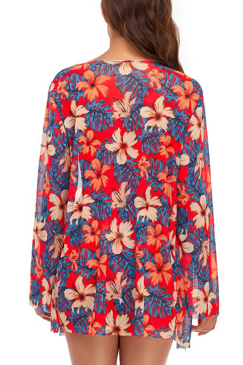 Women Blouse and Bikini Set Floral Design V Neckline - Evergreen Outfits - Women Swimwear