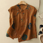 Women Blouse Linen Sleeveless Mandarin Collar Button Placket - Evergreen Outfits - Women Blouse