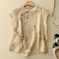 Women Blouse Linen Sleeveless Mandarin Collar Button Placket - Evergreen Outfits - Women Blouse