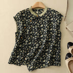 Women Blouse Linen Sleeveless Mandarin Collar Button Placket - Evergreen Outfits - Women Blouse