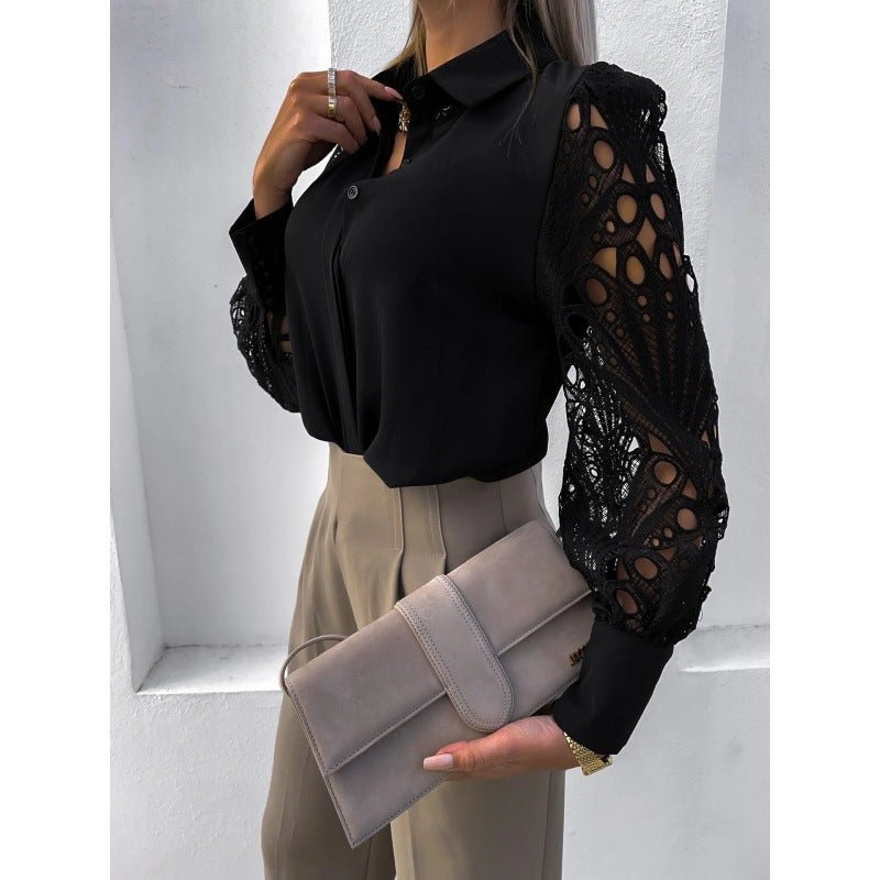 Women Blouse Regular Fit Long Sleeve Button Up Collared - Evergreen Outfits - Women Blouse