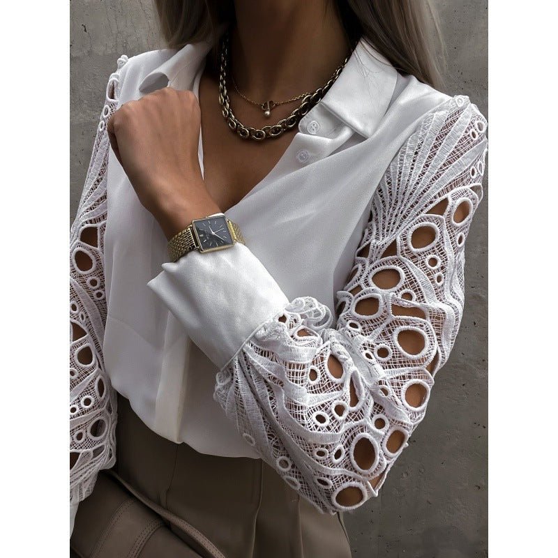 Women Blouse Regular Fit Long Sleeve Button Up Collared - Evergreen Outfits - Women Blouse