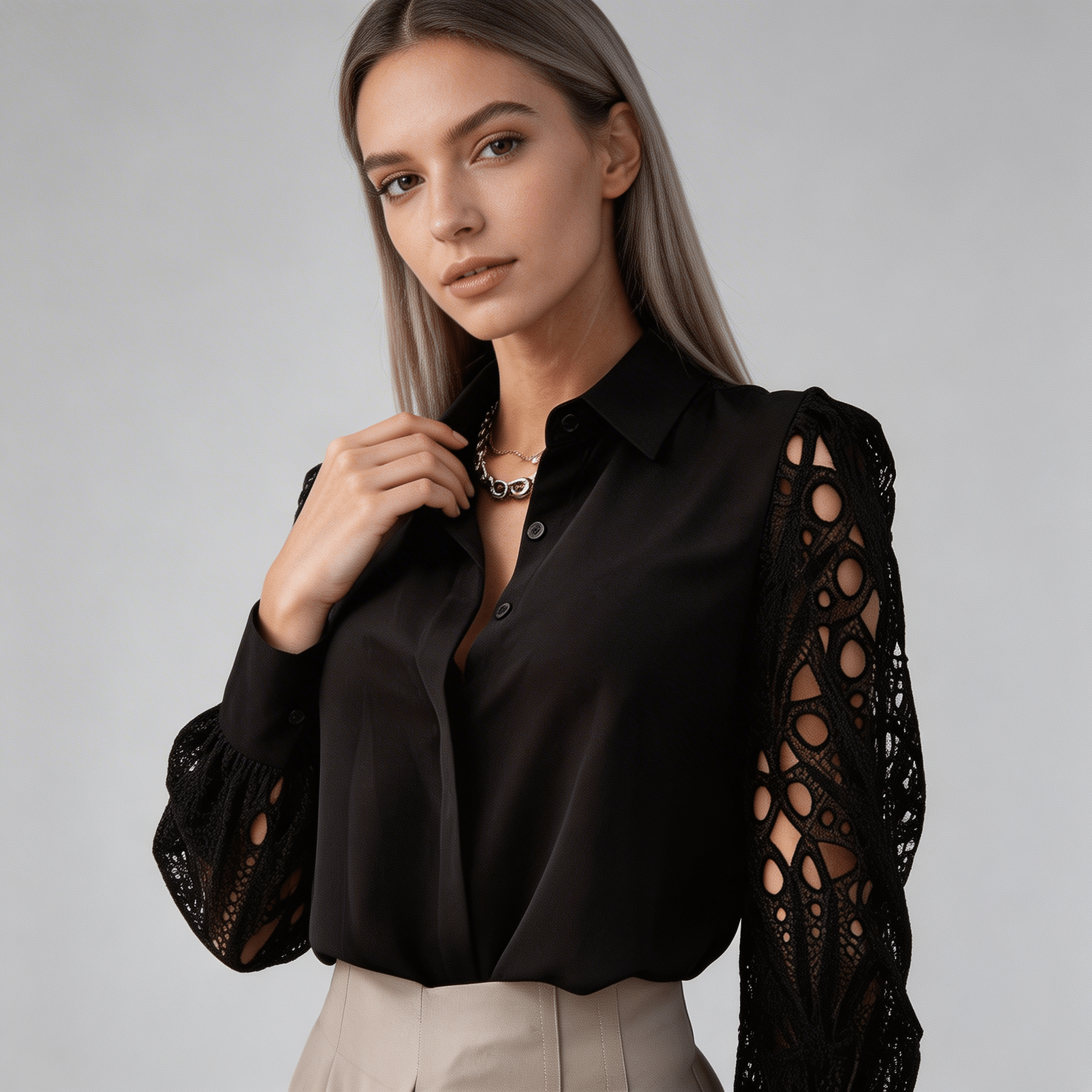 Women Blouse Regular Fit Long Sleeve Button Up Collared - Evergreen Outfits - Women Blouse