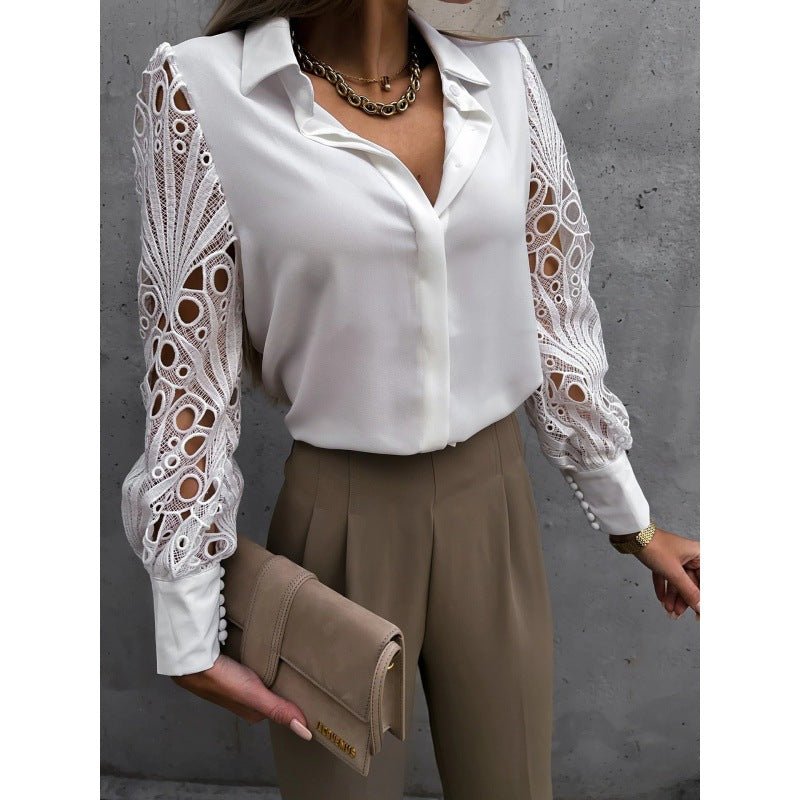 Women Blouse Regular Fit Long Sleeve Button Up Collared - Evergreen Outfits - Women Blouse