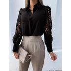 Women Blouse Regular Fit Long Sleeve Button Up Collared - Evergreen Outfits - Women Blouse