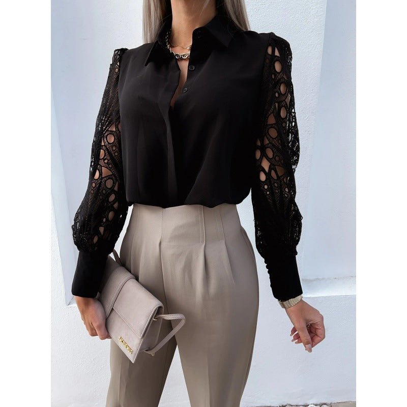 Women Blouse Regular Fit Long Sleeve Button Up Collared - Evergreen Outfits - Women Blouse