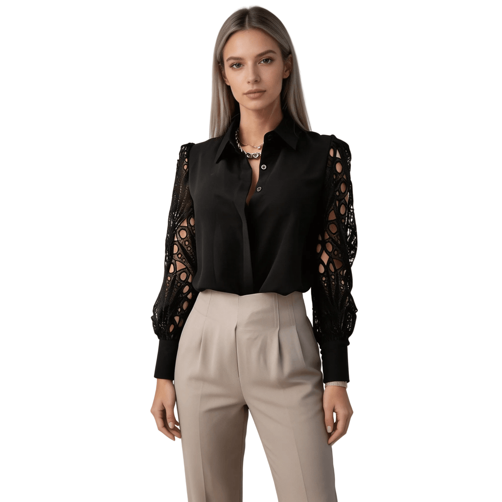 Women Blouse Regular Fit Long Sleeve Button Up Collared - Evergreen Outfits - Women Blouse