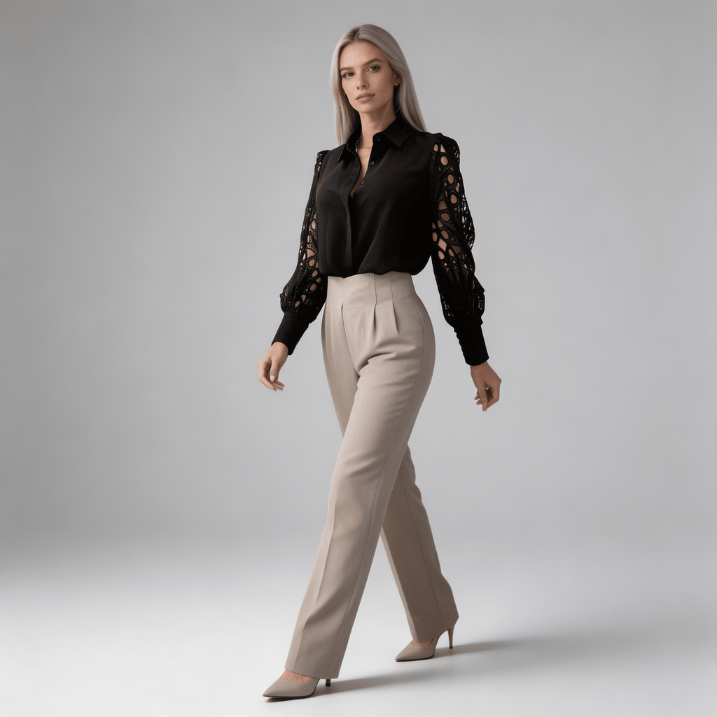 Women Blouse Regular Fit Long Sleeve Button Up Collared - Evergreen Outfits - Women Blouse