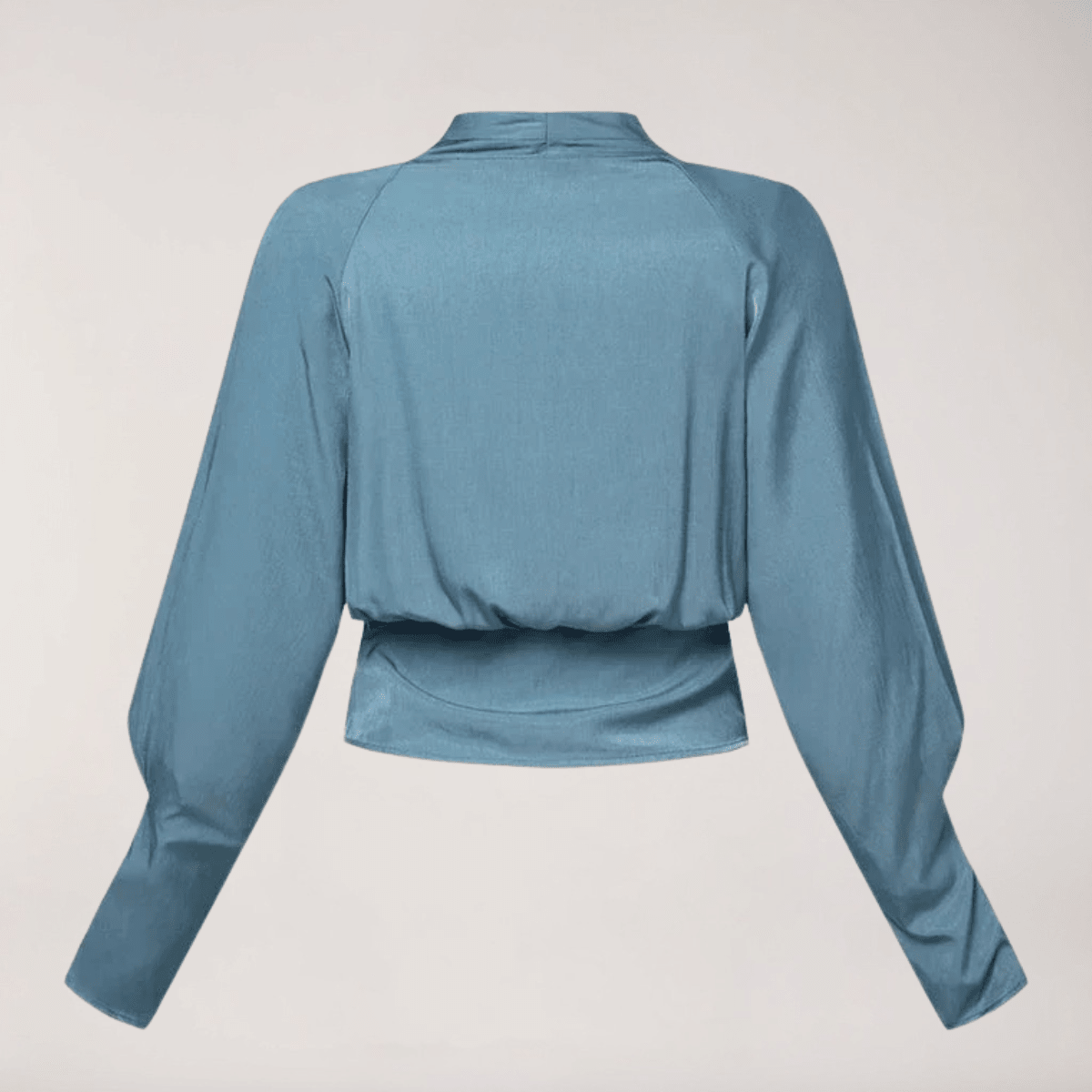Women Blouse V Neck Puff Sleeves Structured Waist Design - Evergreen Outfits - Women Blouse