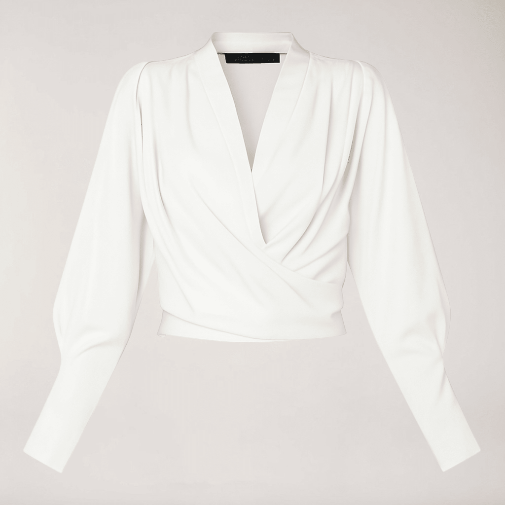 Women Blouse V Neck Puff Sleeves Structured Waist Design - Evergreen Outfits - Women Blouse