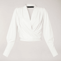 Women Blouse V Neck Puff Sleeves Structured Waist Design - Evergreen Outfits - Women Blouse