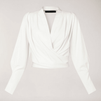 Women Blouse V Neck Puff Sleeves Structured Waist Design - Evergreen Outfits - Women Blouse
