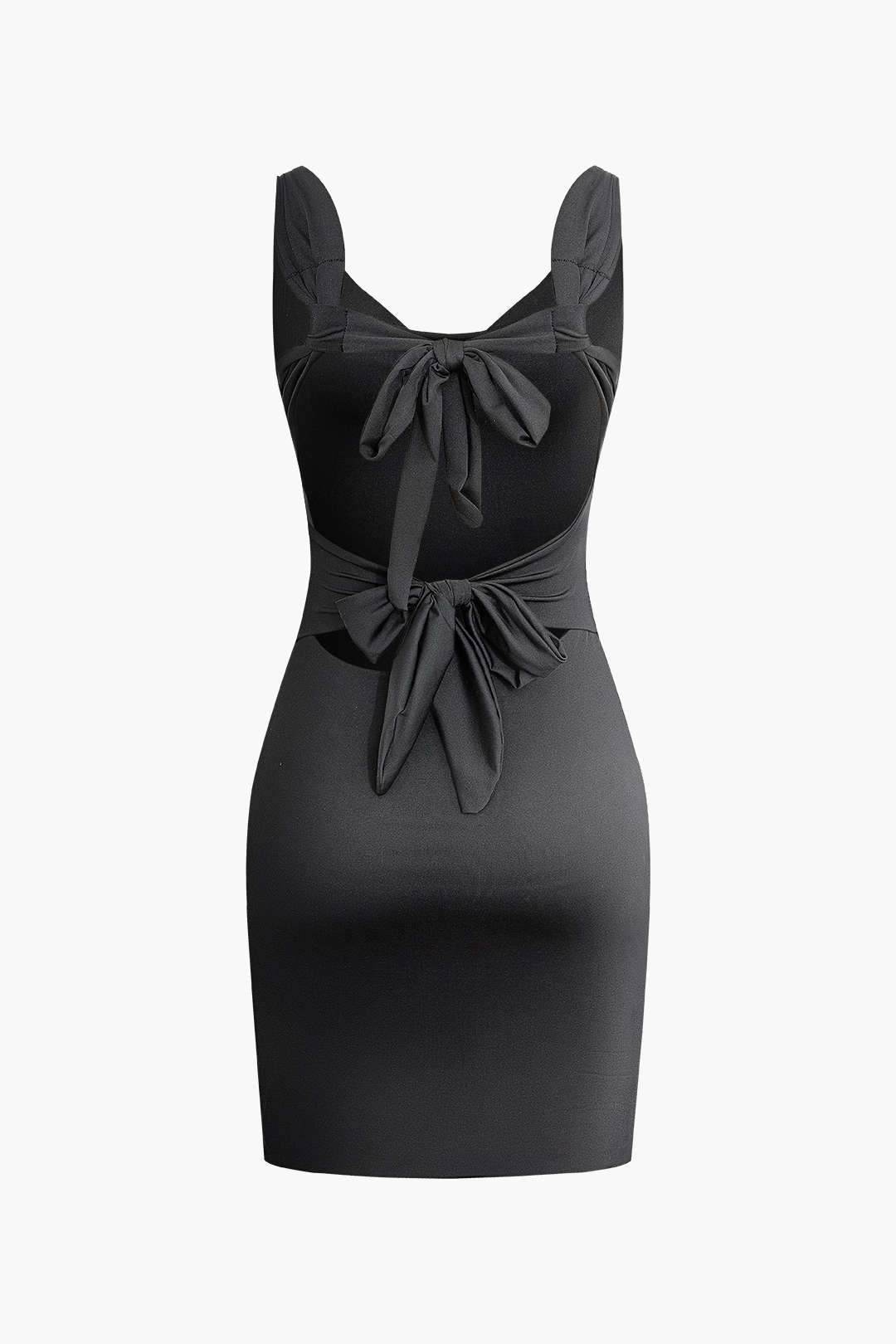 Women Bodycon Mini Dress Tie Back Bow Side Slit Detail - Evergreen Outfits- Women Mini Dress