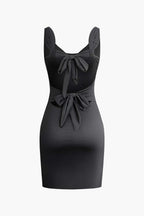 Women Bodycon Mini Dress Tie Back Bow Side Slit Detail - Evergreen Outfits- Women Mini Dress