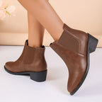 Women Boots Chelsea Design Ankle Length Block Heel Slip On - Evergreen Outfits - Women Boots