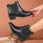 Women Boots Chelsea Design Ankle Length Block Heel Slip On - Evergreen Outfits - Women Boots
