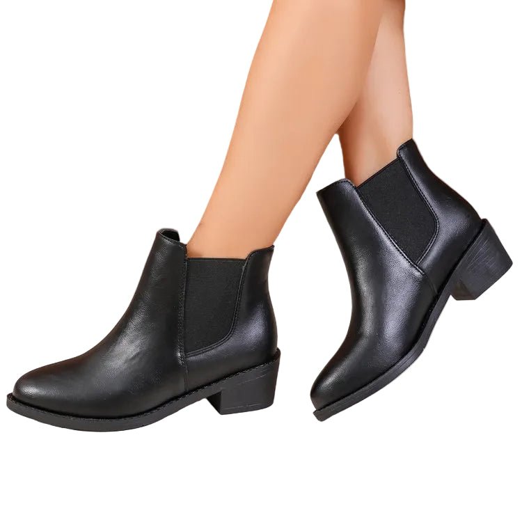 Women Boots Chelsea Design Ankle Length Block Heel Slip On - Evergreen Outfits - Women Boots