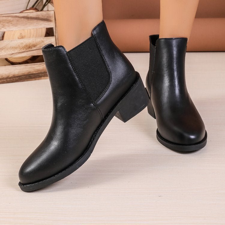 Women Boots Chelsea Design Ankle Length Block Heel Slip On - Evergreen Outfits - Women Boots