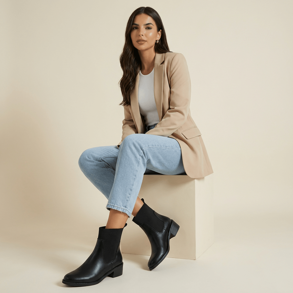Women Boots Chelsea Design Pointed Toe Block Heel Pull On - Evergreen Outfits - Women Boots
