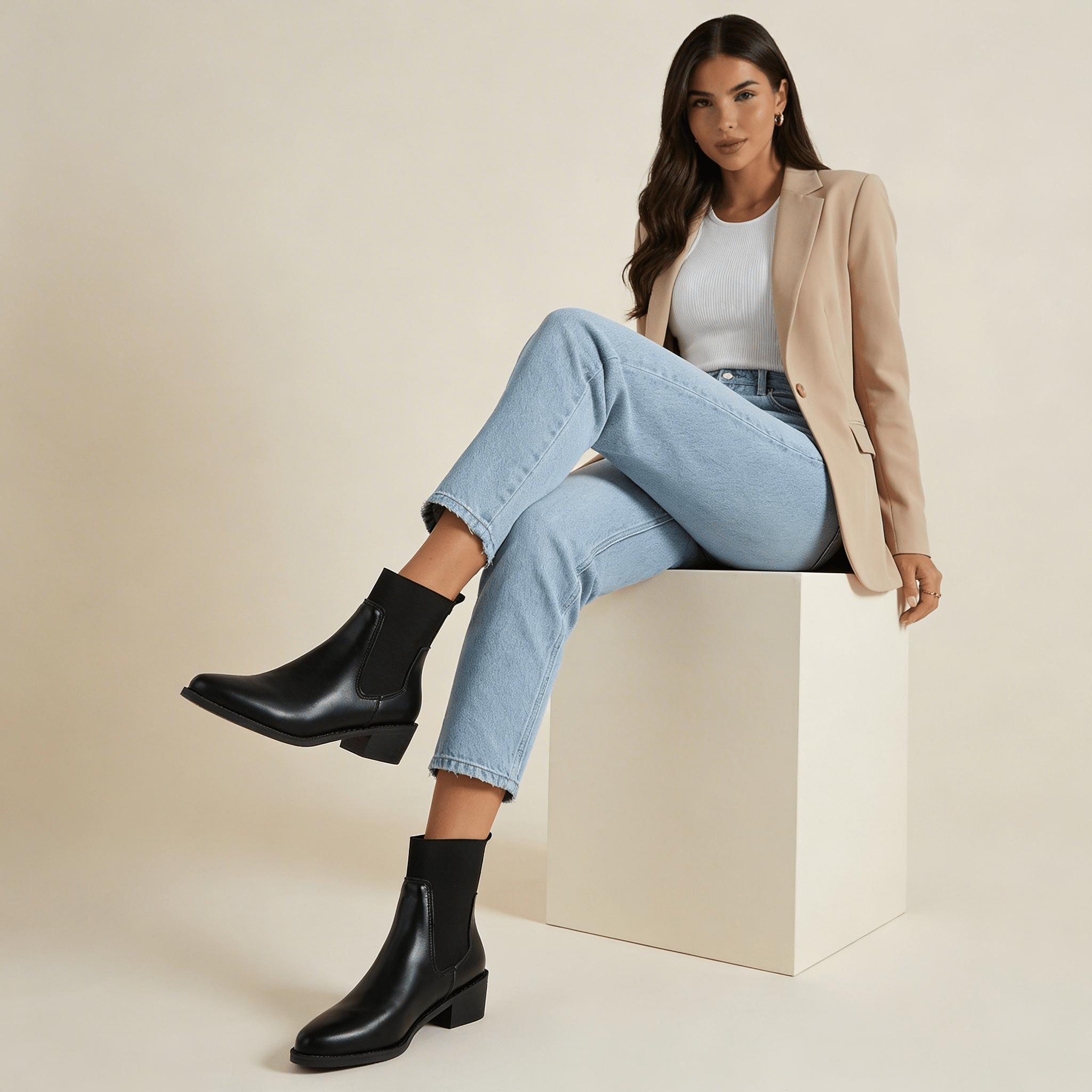 Women Boots Chelsea Design Pointed Toe Block Heel Pull On - Evergreen Outfits - Women Boots