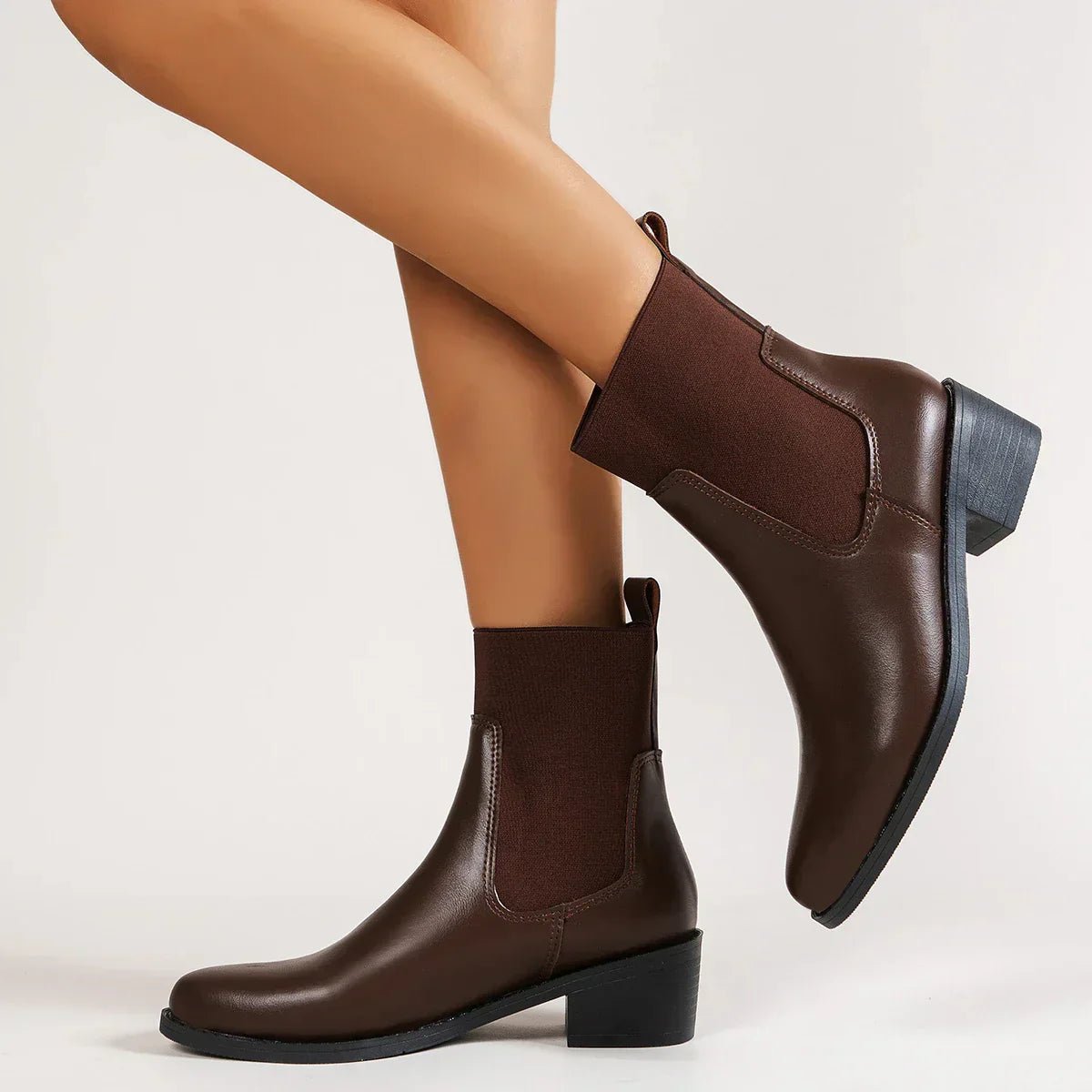 Women Boots Chelsea Design Pointed Toe Block Heel Pull On - Evergreen Outfits - Women Boots