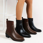 Women Boots Chelsea Design Pointed Toe Block Heel Pull On - Evergreen Outfits - Women Boots