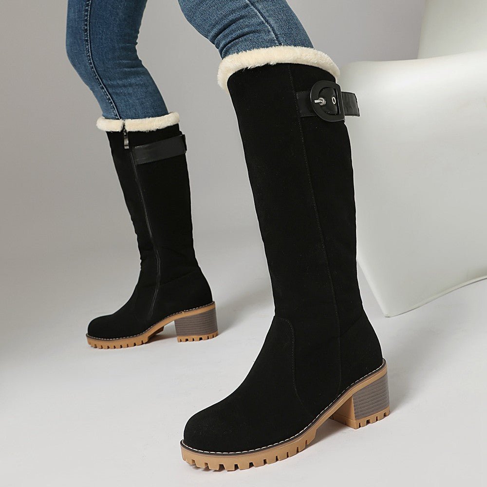 Women Boots | High Shaft with Side Zip and Buckle Strap - Evergreen Outfits- Boots