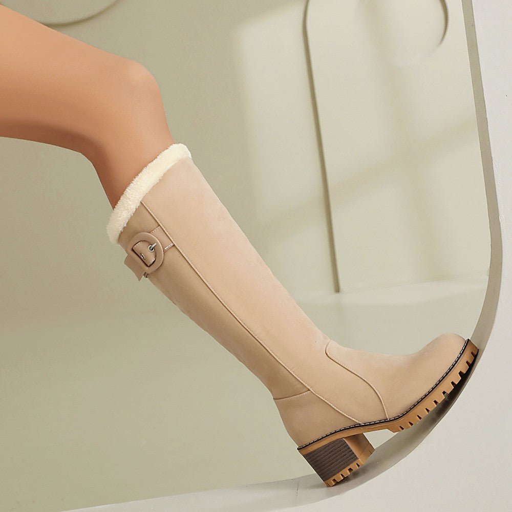 Women Boots | High Shaft with Side Zip and Buckle Strap - Evergreen Outfits- Boots