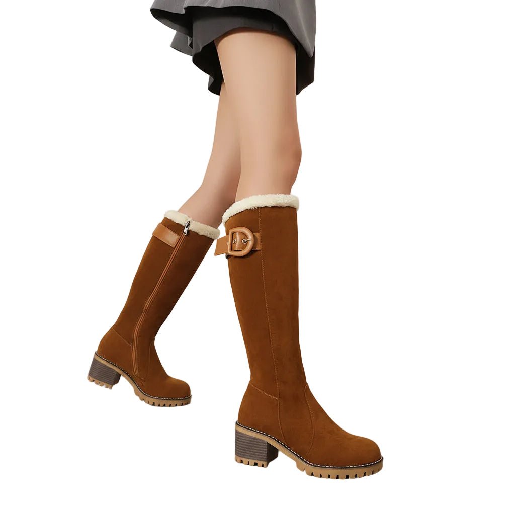 Women Boots | High Shaft with Side Zip and Buckle Strap - Evergreen Outfits- Boots