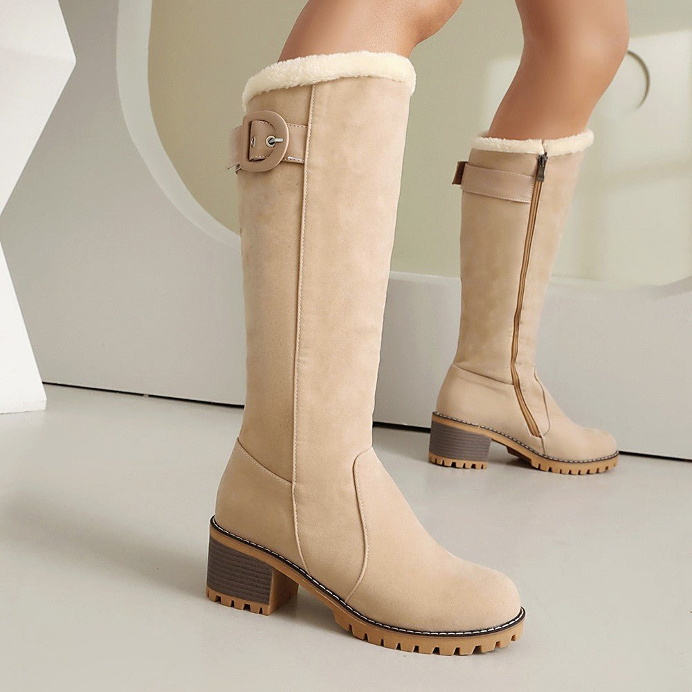 Women Boots | High Shaft with Side Zip and Buckle Strap - Evergreen Outfits- Boots