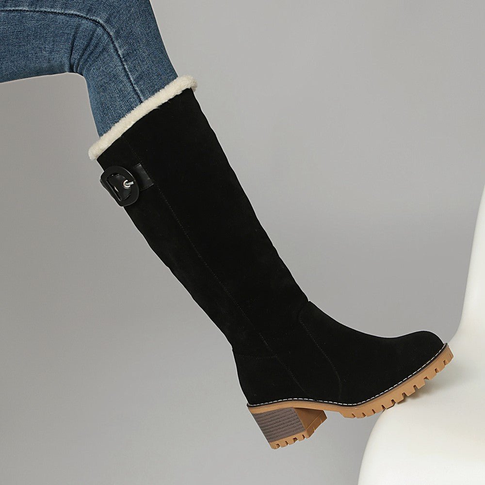 Women Boots | High Shaft with Side Zip and Buckle Strap - Evergreen Outfits- Boots