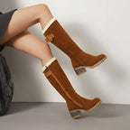 Women Boots | High Shaft with Side Zip and Buckle Strap - Evergreen Outfits- Boots