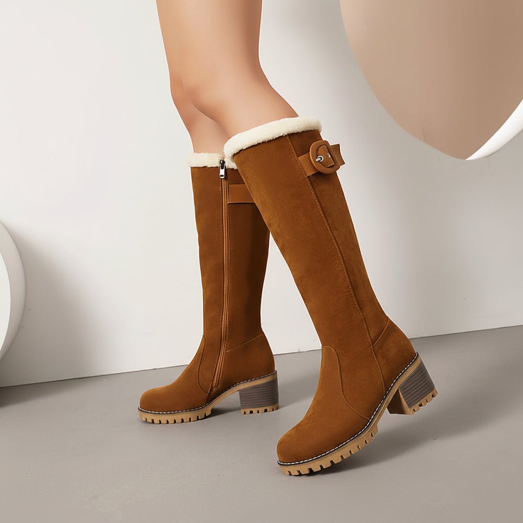 Women Boots | High Shaft with Side Zip and Buckle Strap - Evergreen Outfits- Boots