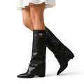 Women Boots | Knee-High Shaft with Pointed Toe and Metal Detail - Evergreen Outfits- Boots