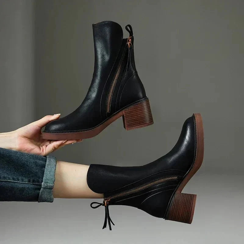 Women Boots | Retro Chelsea Ankle Style with Round Toe - Evergreen Outfits- Boots