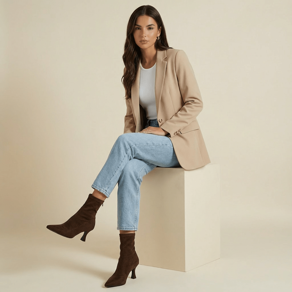 Women Boots Sock Fit Ankle Length Pointed Toe Heel Design - Evergreen Outfits - Women Boots