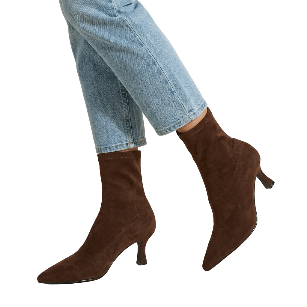 Women Boots Sock Fit Ankle Length Pointed Toe Heel Design - Evergreen Outfits - Women Boots