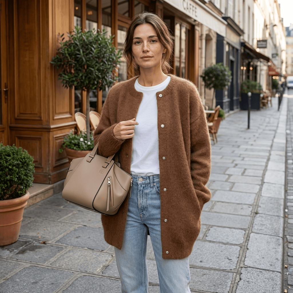 Women Cardigan | Loose Fit Round Neck with Front Pockets - Evergreen Outfits- Cardigans