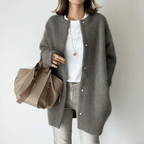 Women Cardigan | Loose Fit Round Neck with Front Pockets - Evergreen Outfits- Cardigans