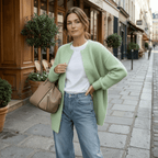 Women Cardigan | Loose Fit Round Neck with Front Pockets - Evergreen Outfits- Cardigans