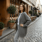 Women Cardigan | Loose Fit Round Neck with Front Pockets - Evergreen Outfits- Cardigans