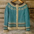 Women Cardigan | Norwegian Pattern Button Front Long Sleeve - Evergreen Outfits- Cardigans