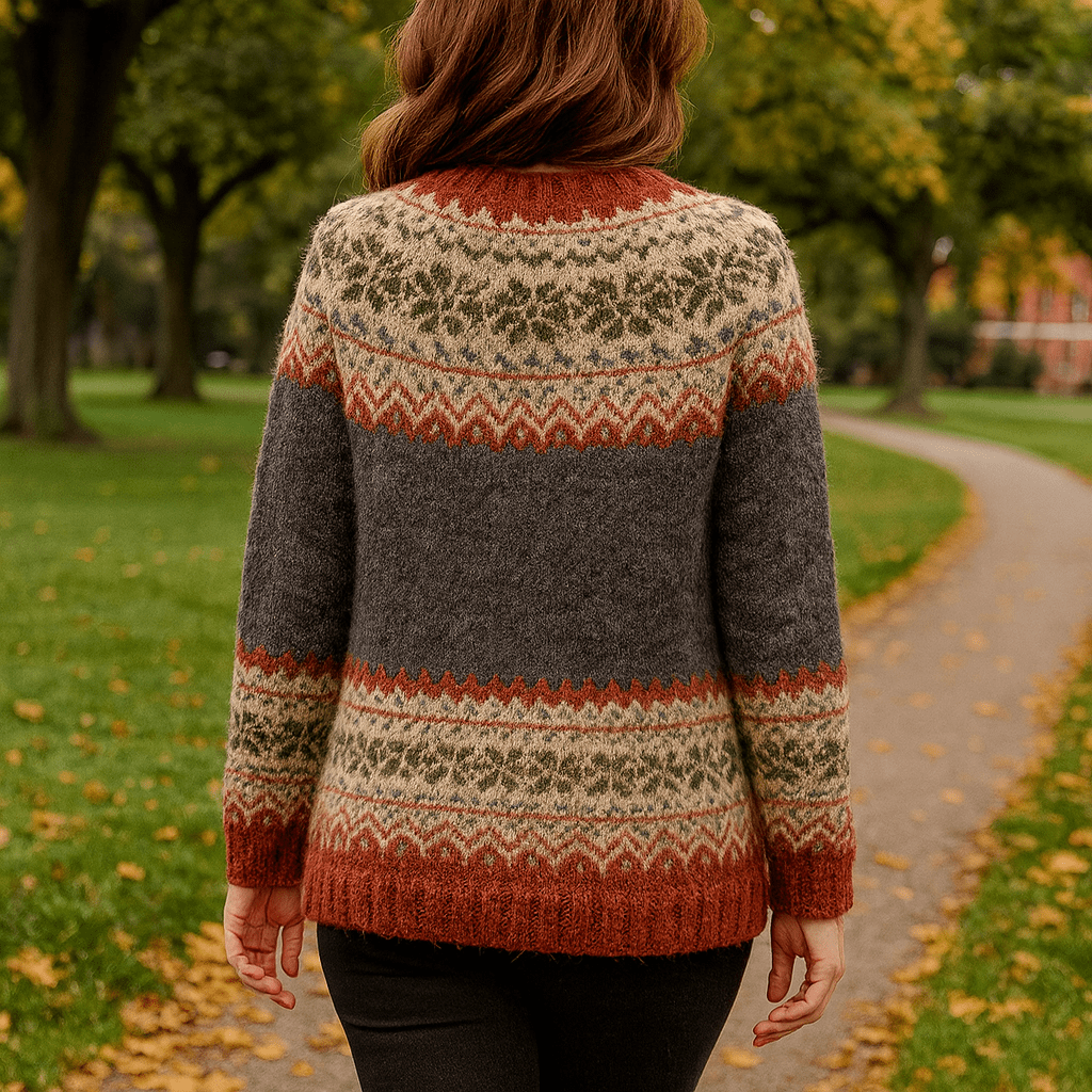 Women Cardigan | Norwegian Pattern Button Front Long Sleeve - Evergreen Outfits- Cardigans