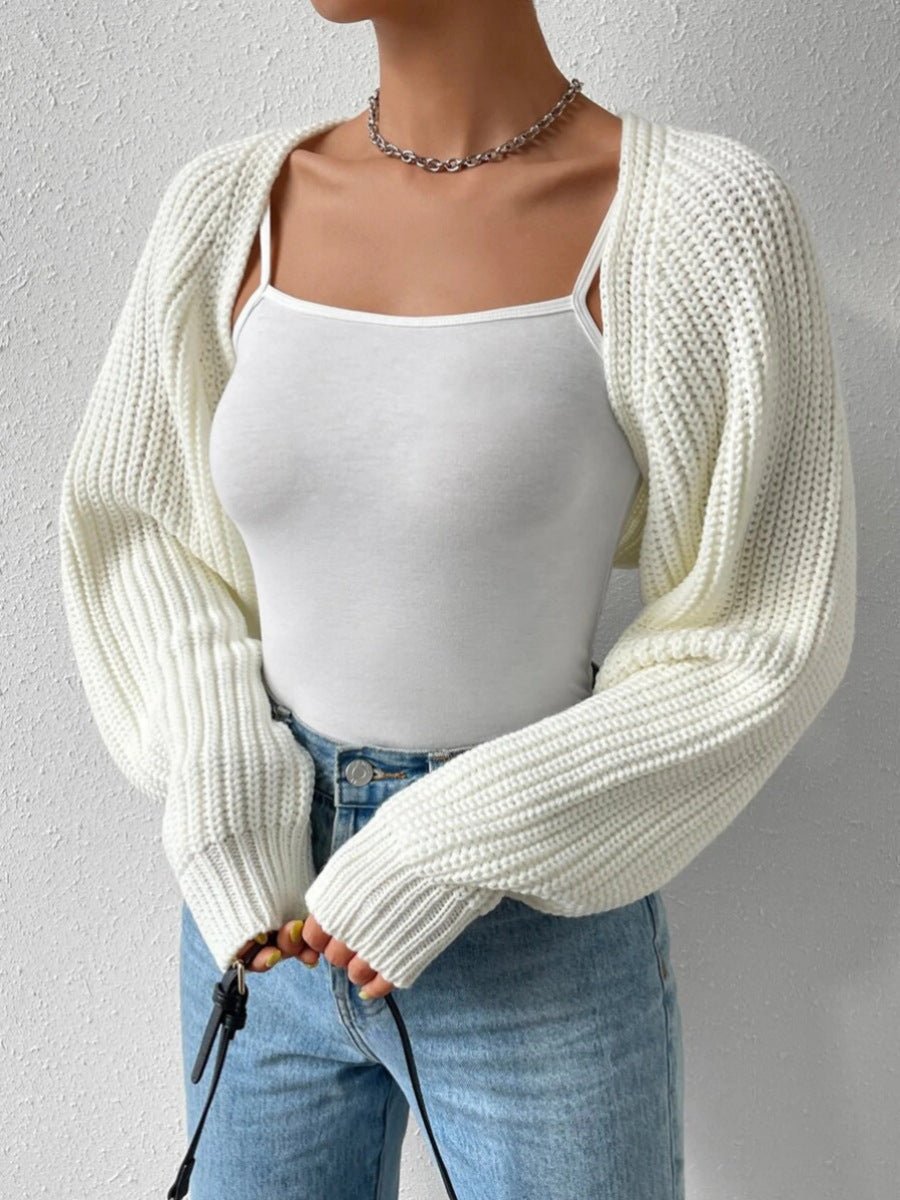 Women Cardigan | Open Front Cropped Fit with Balloon Sleeves - Evergreen Outfits- Cardigans