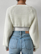 Women Cardigan | Open Front Cropped Fit with Balloon Sleeves - Evergreen Outfits- Cardigans
