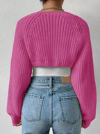 Women Cardigan | Open Front Cropped Fit with Balloon Sleeves - Evergreen Outfits- Cardigans