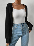 Women Cardigan | Open Front Cropped Fit with Balloon Sleeves - Evergreen Outfits- Cardigans