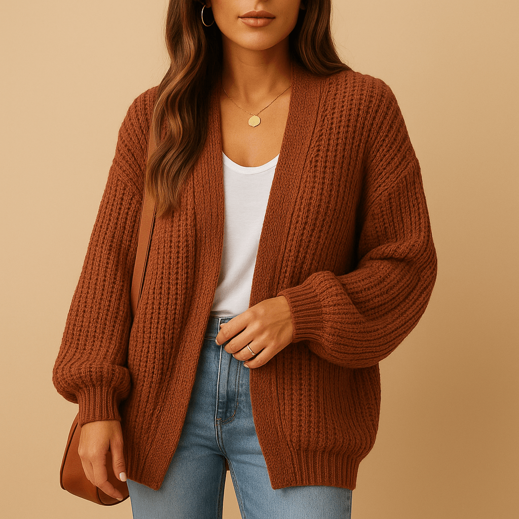 Women Cardigan | Open Front Loose Fit Long Sleeve Hip Length - Evergreen Outfits- Cardigans